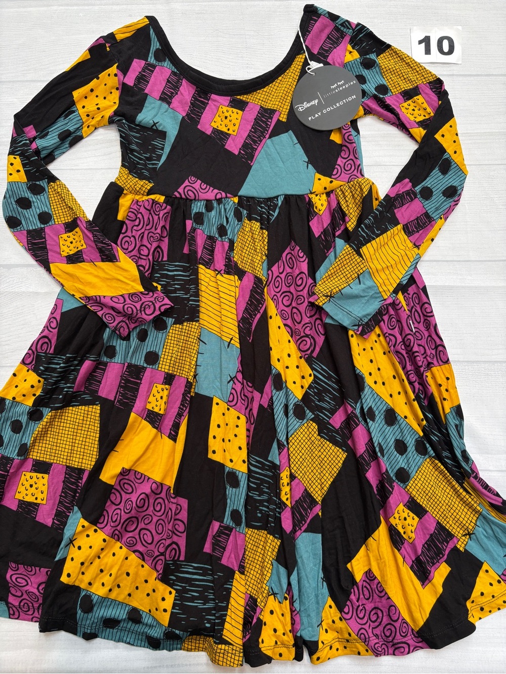 Little Sleepies Black Multicolor Patchwork Long-Sleeve Girls Dress
